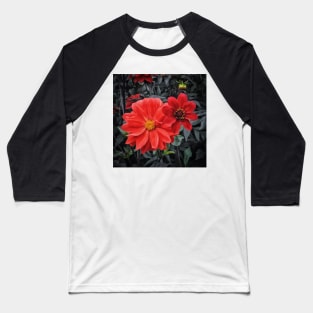 Red Dahlia Flower Botanical art. Floral design. Baseball T-Shirt